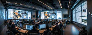 a modern office conference room filled with diverse professionals engaged in a dynamic discussion, illuminated by sleek overhead lighting, reflecting a digital presentation on the replacement of the duns number with vibrant charts and data visuals on a large screen.
